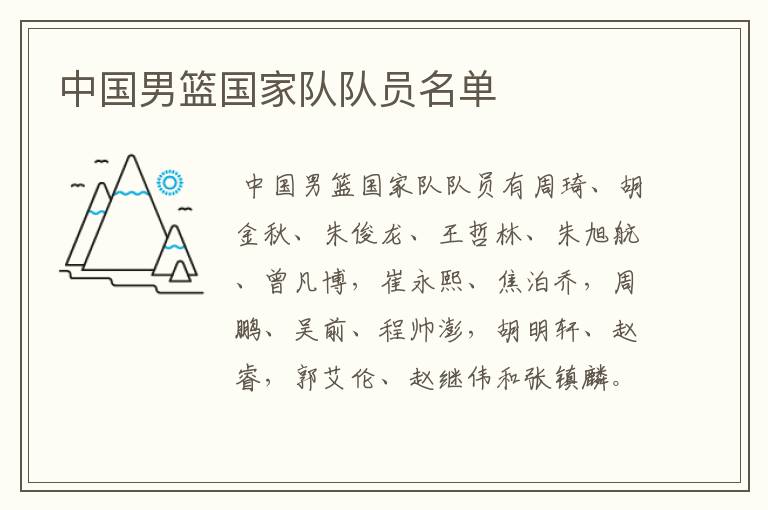 中国男篮国家队队员名单