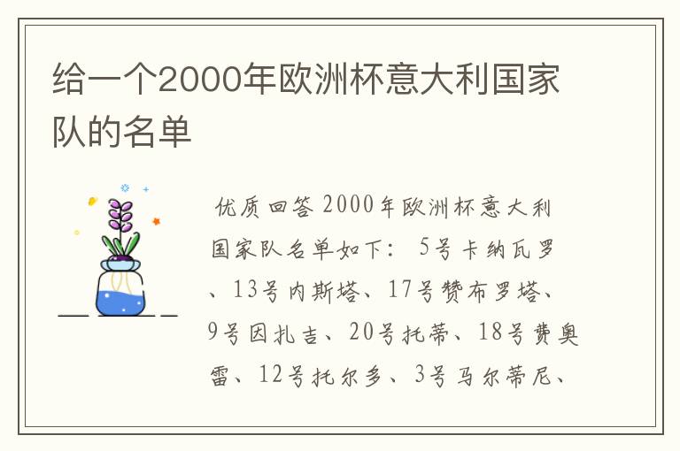 给一个2000年欧洲杯意大利国家队的名单