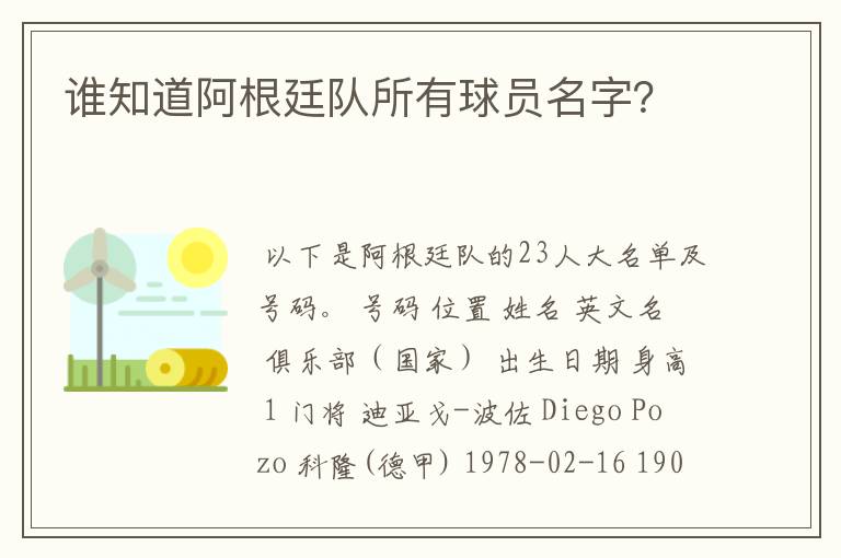 谁知道阿根廷队所有球员名字?