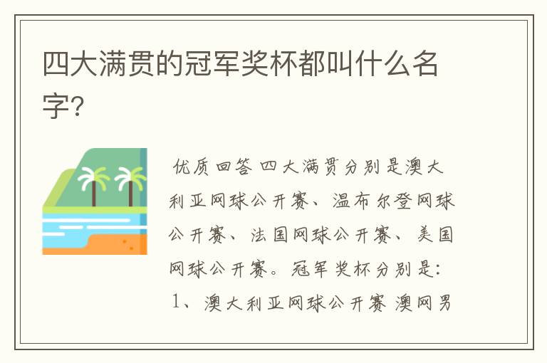 四大满贯的冠军奖杯都叫什么名字?