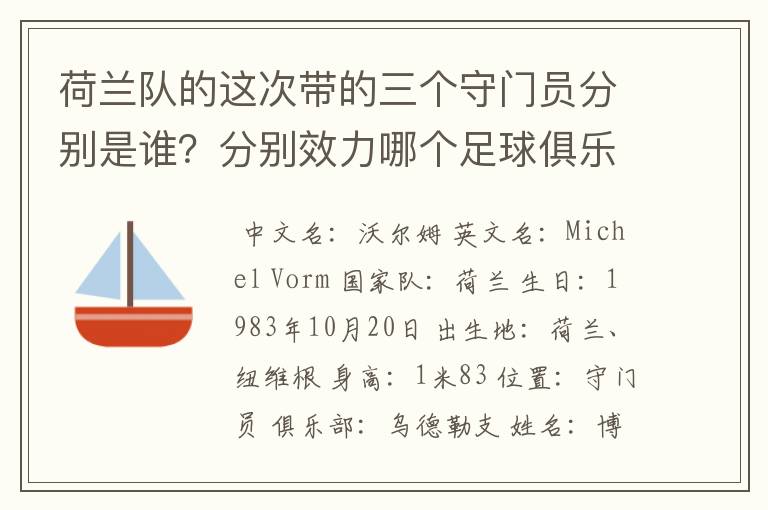 荷兰队的这次带的三个守门员分别是谁?分别效力哪个足球俱乐部?