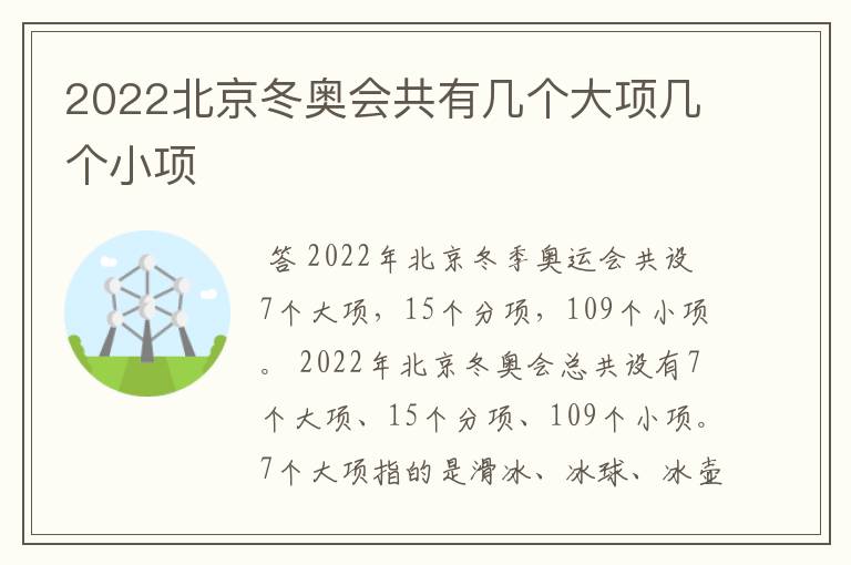 2022北京冬奥会共有几个大项几个小项