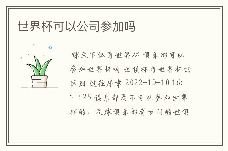 世界杯可以公司参加吗