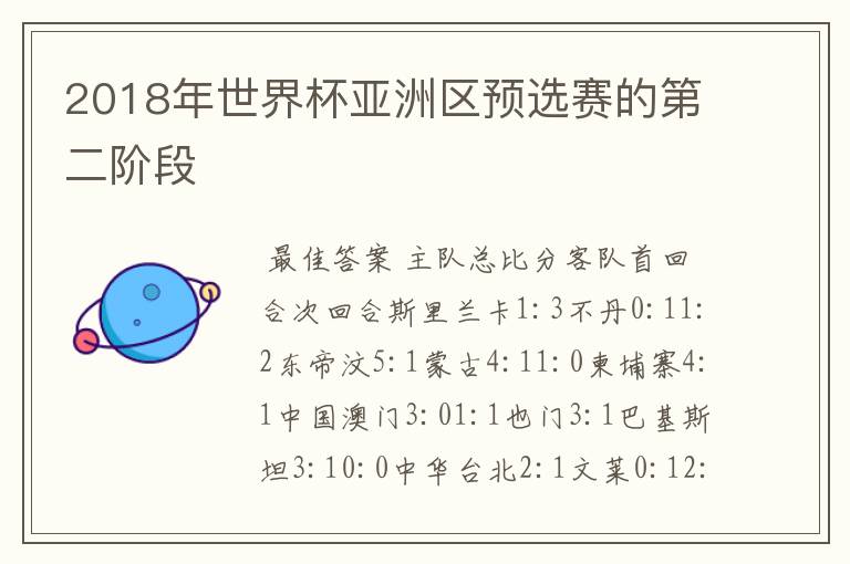 2018年世界杯亚洲区预选赛的第二阶段