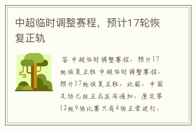 中超临时调整赛程,预计17轮恢复正轨