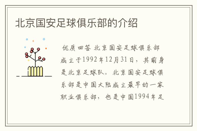 北京国安足球俱乐部的介绍