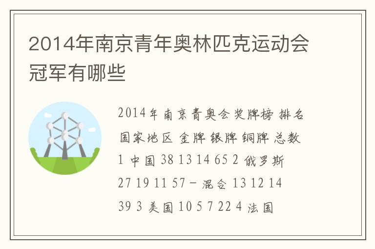 2014年南京青年奥林匹克运动会冠军有哪些