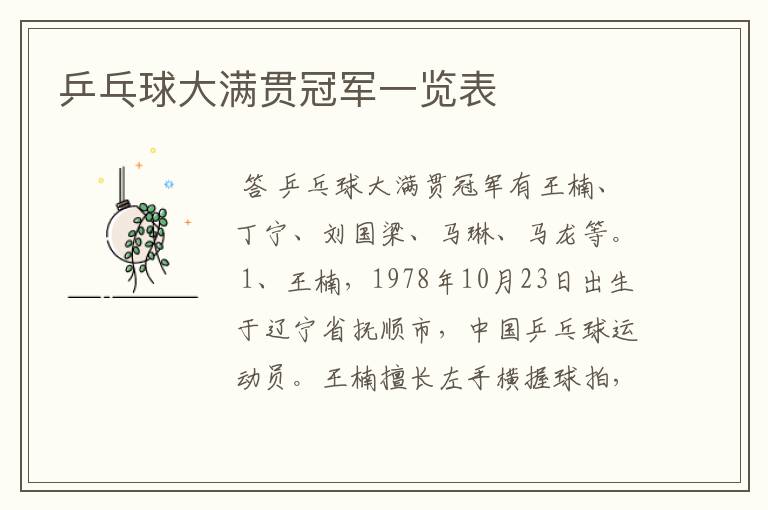 乒乓球大满贯冠军一览表
