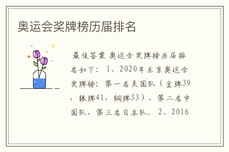 奥运会奖牌榜历届排名