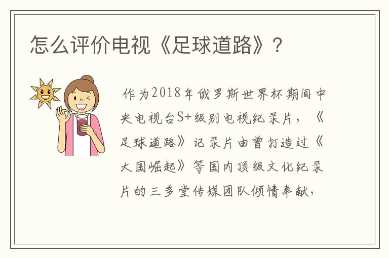怎么评价电视《足球道路》?