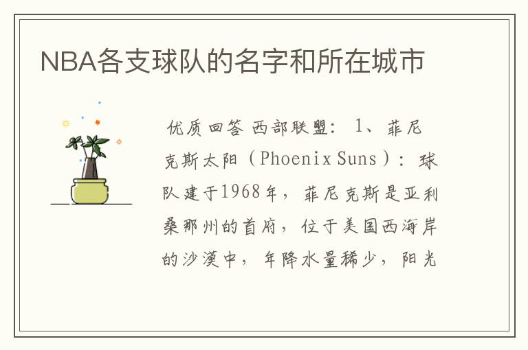 NBA各支球队的名字和所在城市