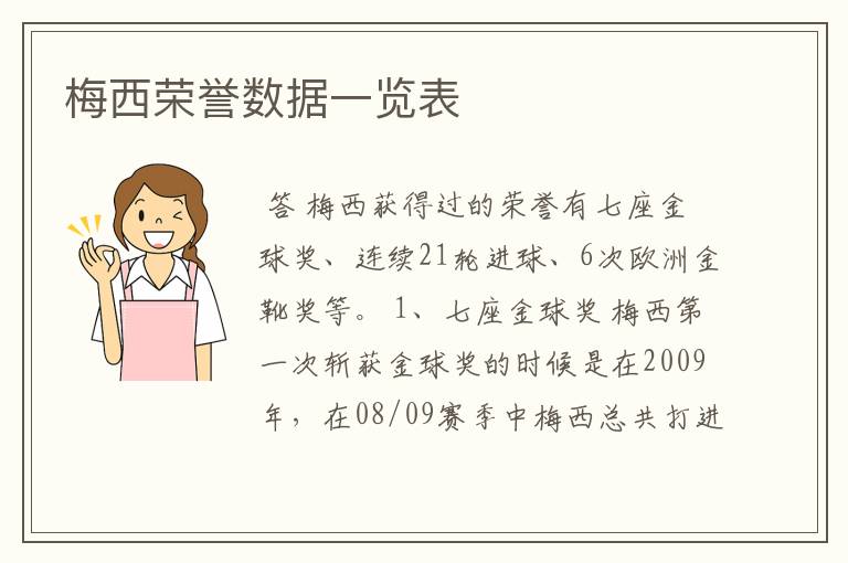 梅西荣誉数据一览表