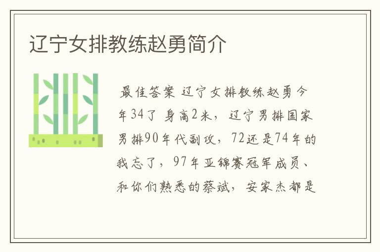 辽宁女排教练赵勇简介