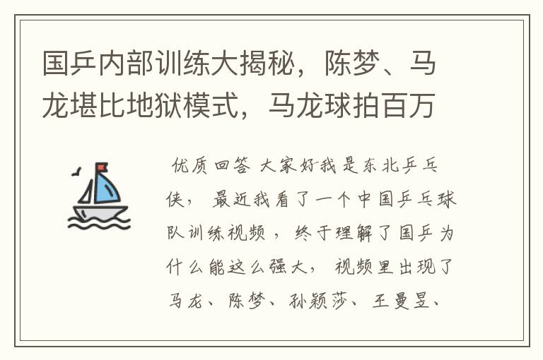 国乒内部训练大揭秘,陈梦、马龙堪比地狱模式,马龙球拍百万挑一