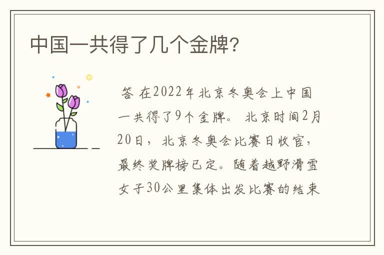 中国一共得了几个金牌?