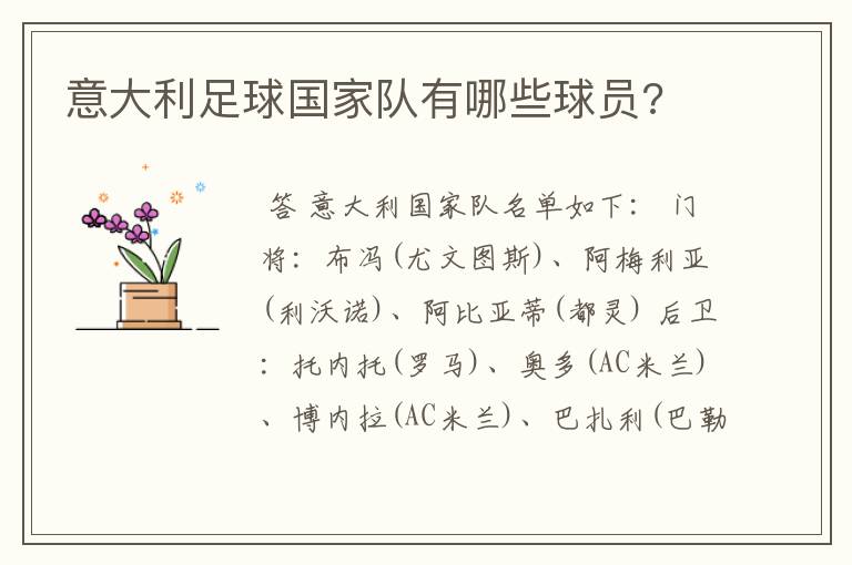 意大利足球国家队有哪些球员?