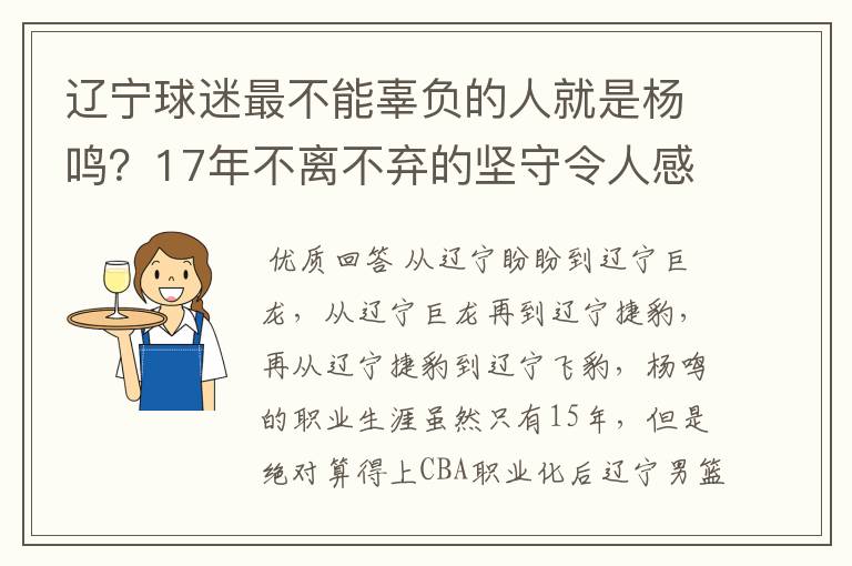 辽宁球迷最不能辜负的人就是杨鸣？17年不离不弃的坚守令人感动