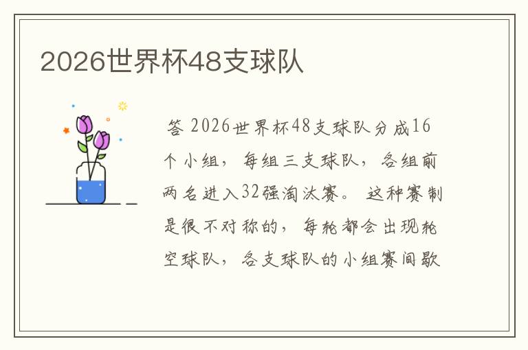 2026世界杯48支球队