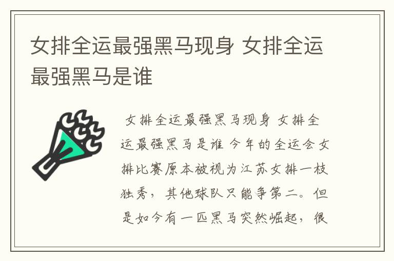 女排全运最强黑马现身 女排全运最强黑马是谁