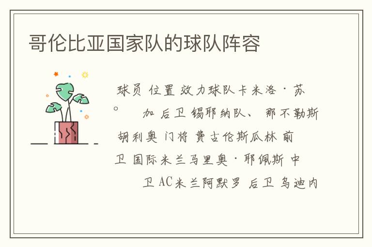 哥伦比亚国家队的球队阵容