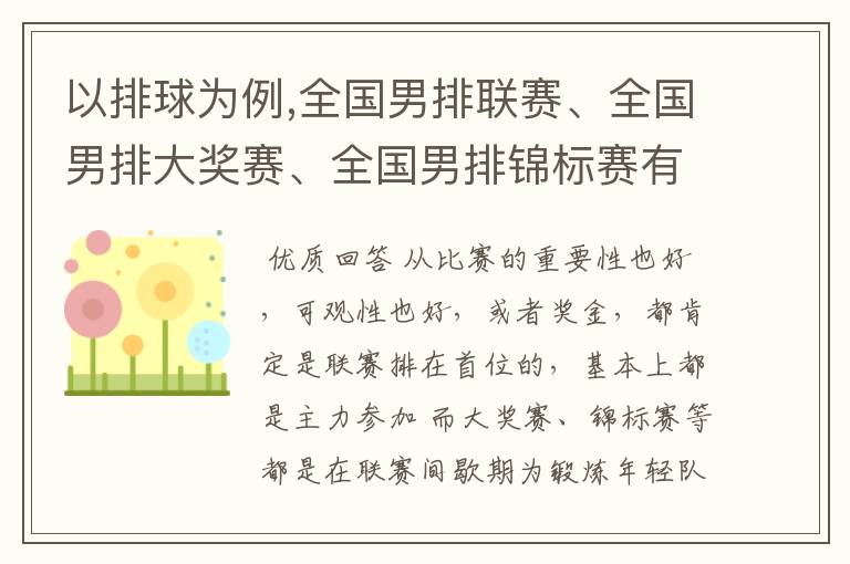 以排球为例,全国男排联赛、全国男排大奖赛、全国男排锦标赛有何区别?