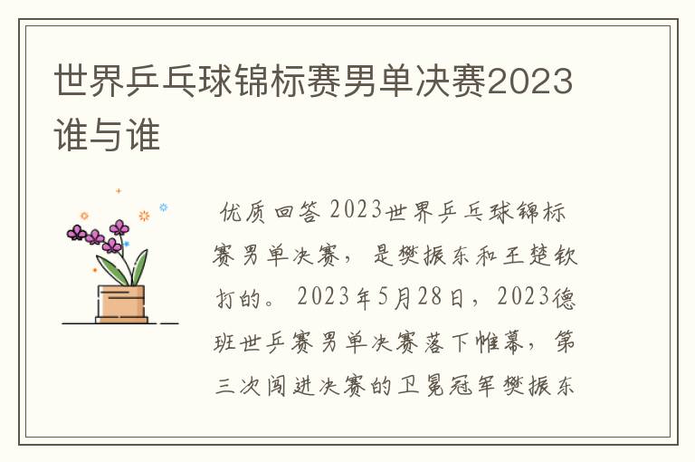 世界乒乓球锦标赛男单决赛2023谁与谁
