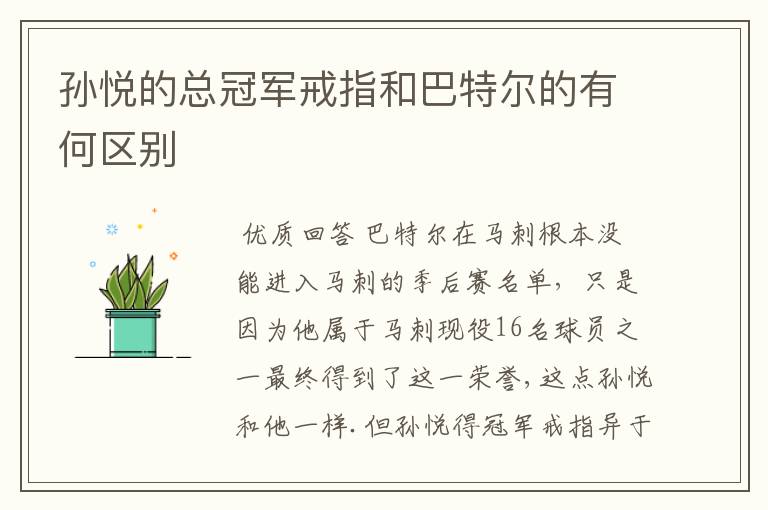 孙悦的总冠军戒指和巴特尔的有何区别