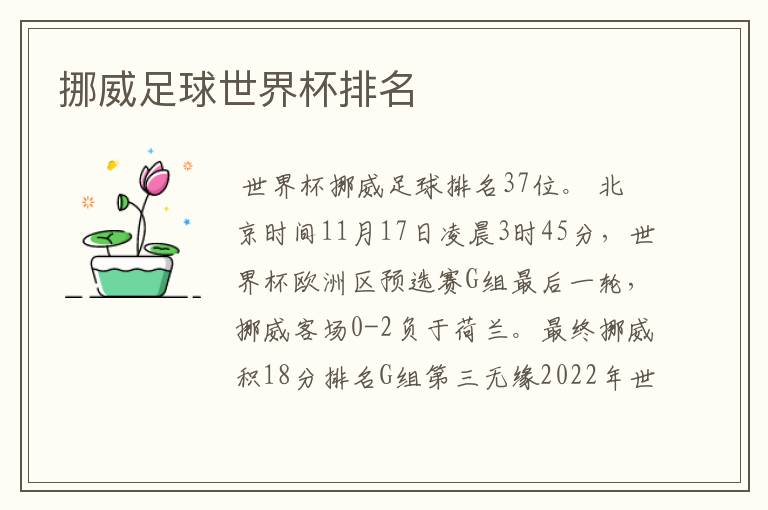 挪威足球世界杯排名