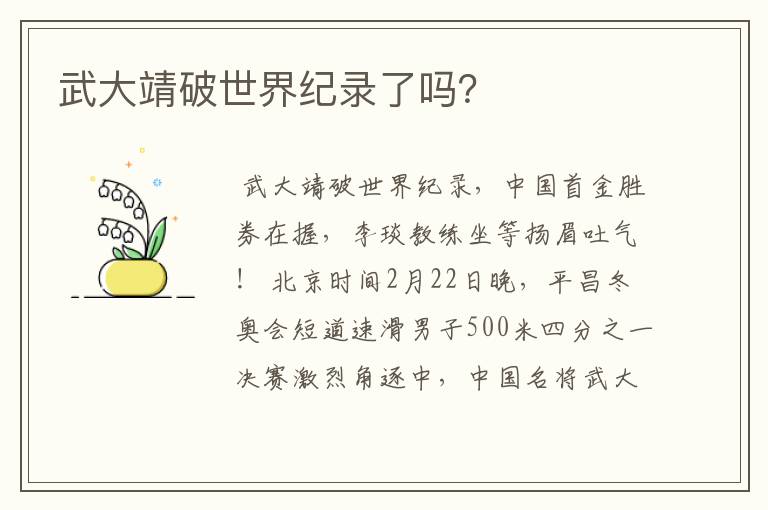 武大靖破世界纪录了吗?