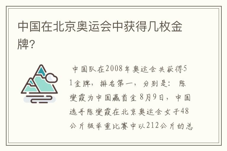 中国在北京奥运会中获得几枚金牌?