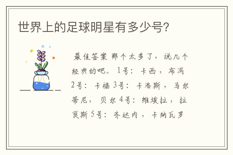 世界上的足球明星有多少号?