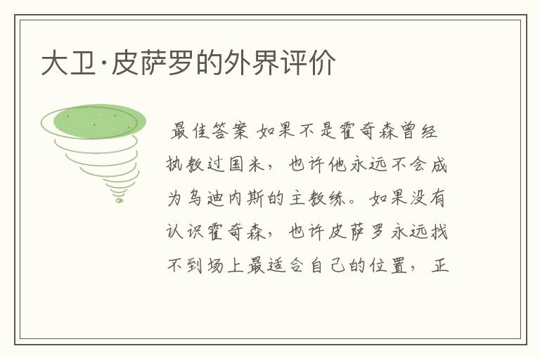 大卫·皮萨罗的外界评价
