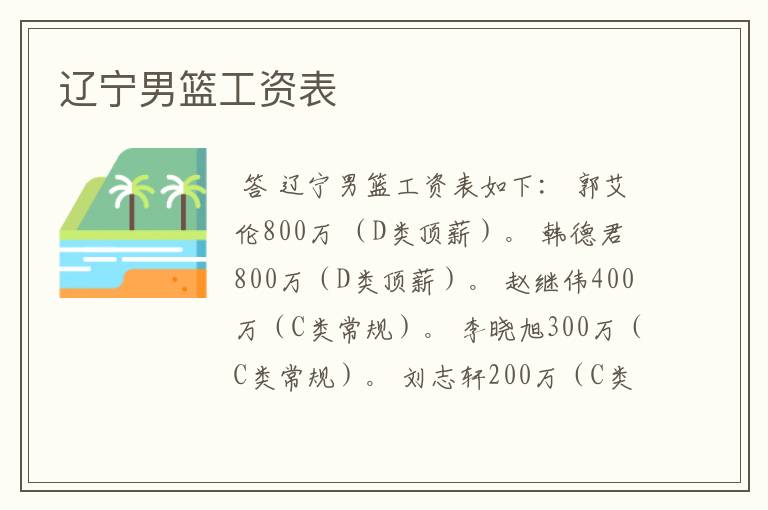 辽宁男篮工资表