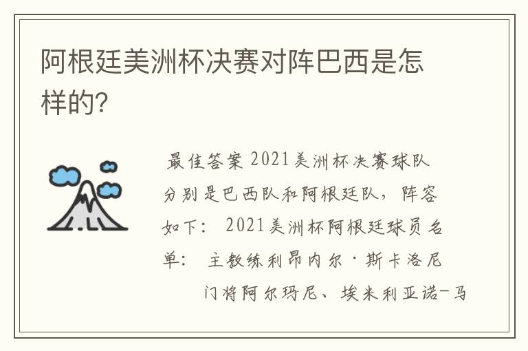 阿根廷美洲杯决赛对阵巴西是怎样的?