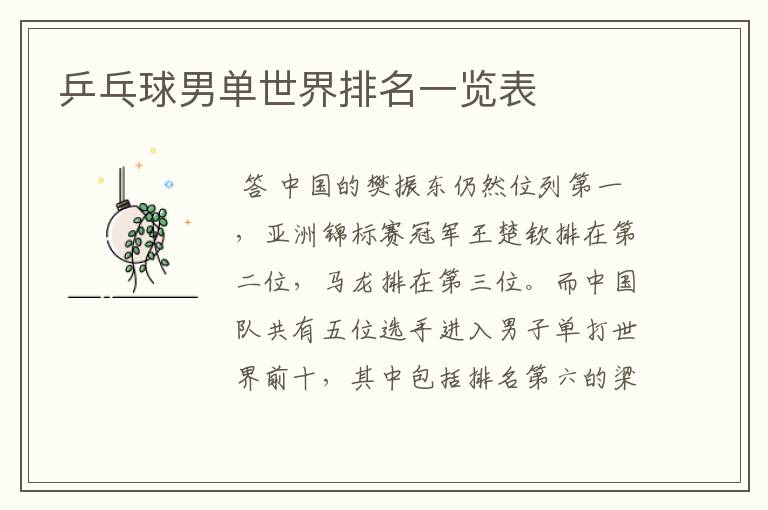 乒乓球男单世界排名一览表
