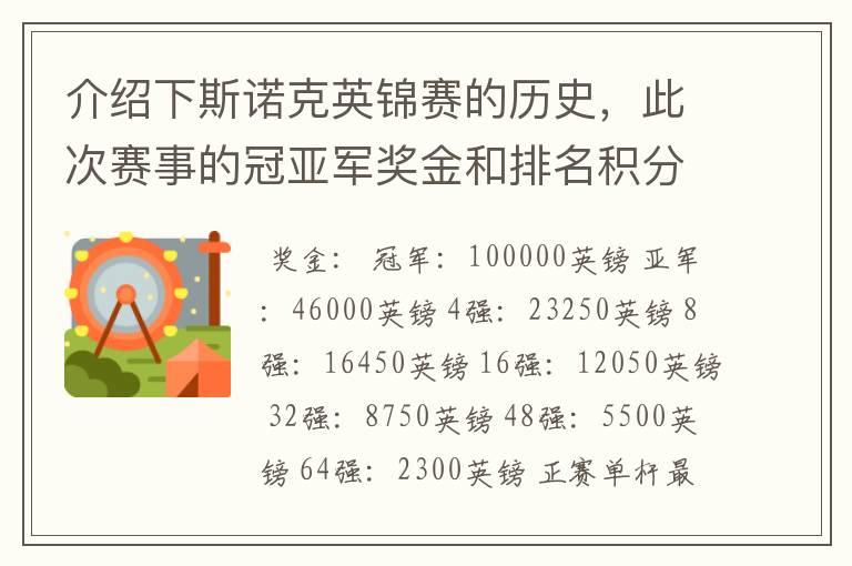 介绍下斯诺克英锦赛的历史,此次赛事的冠亚军奖金和排名积分各是多少?