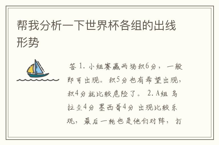 帮我分析一下世界杯各组的出线形势