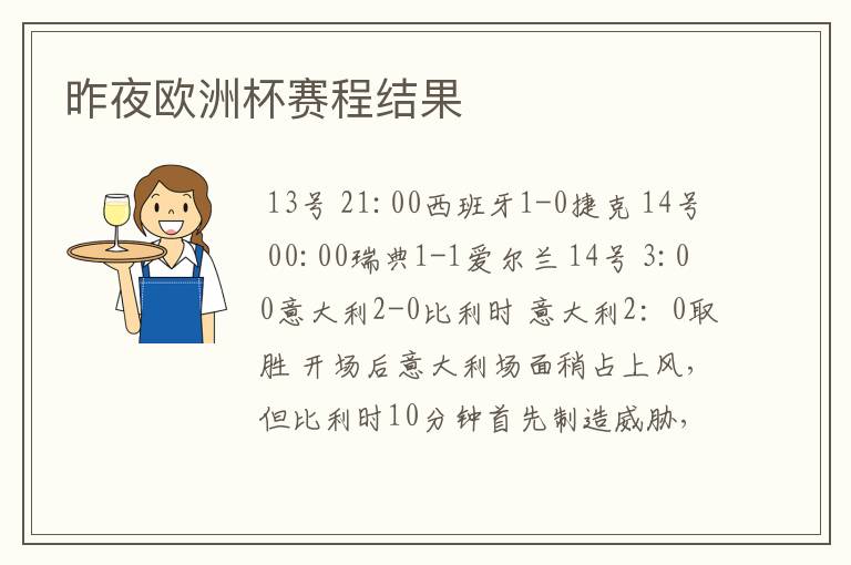 昨夜欧洲杯赛程结果