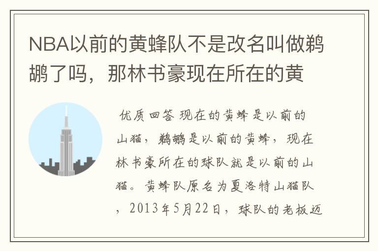NBA以前的黄蜂队不是改名叫做鹈鹕了吗,那林书豪现在所在的黄蜂队又是怎么回事?这两个队到底是什么关