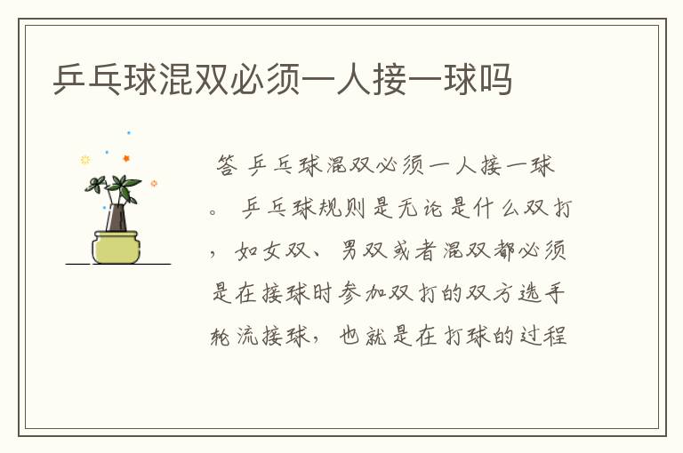 乒乓球混双必须一人接一球吗