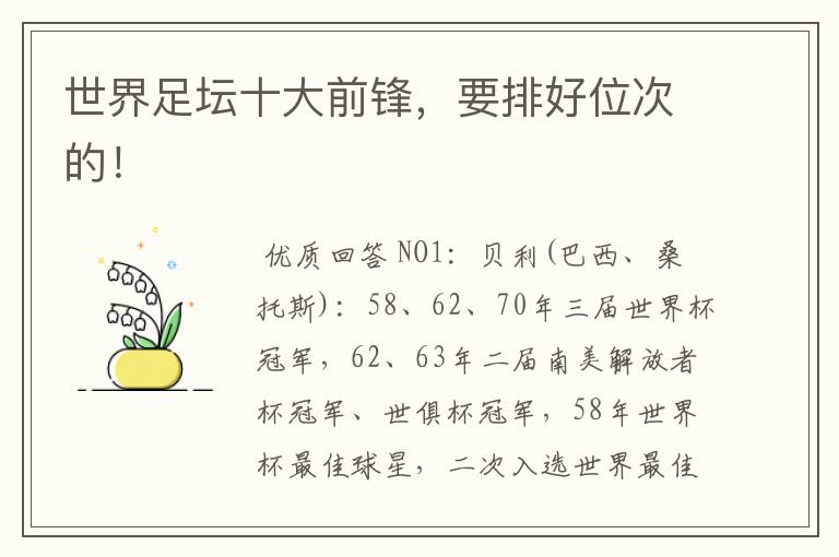 世界足坛十大前锋,要排好位次的!