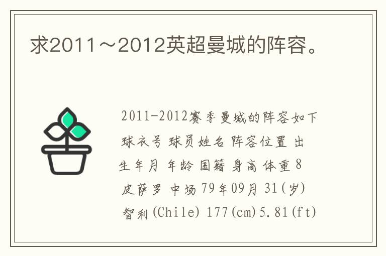 求2011~2012英超曼城的阵容。