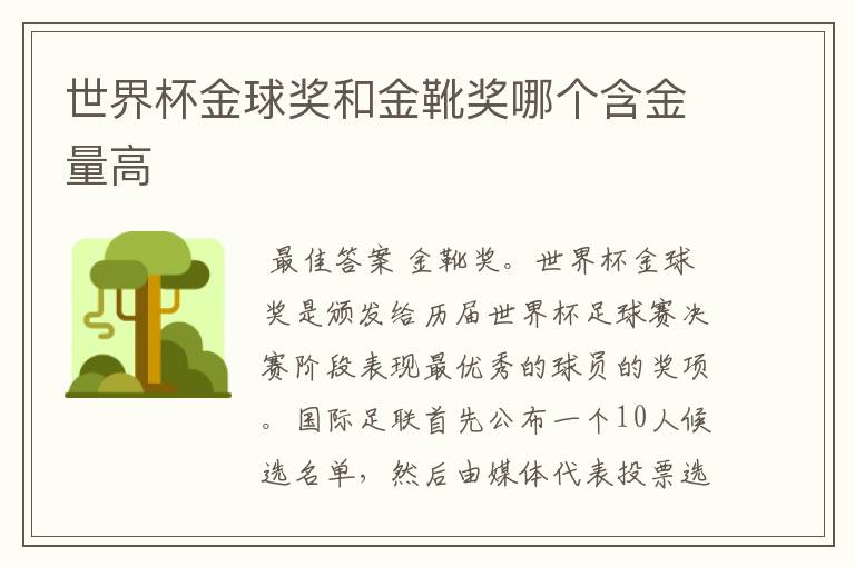 世界杯金球奖和金靴奖哪个含金量高