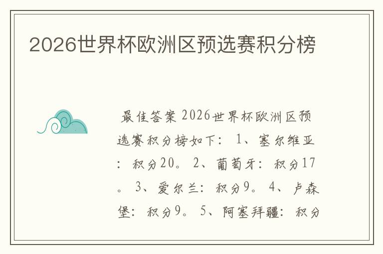 2026世界杯欧洲区预选赛积分榜