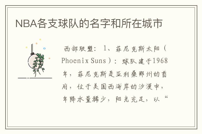 NBA各支球队的名字和所在城市