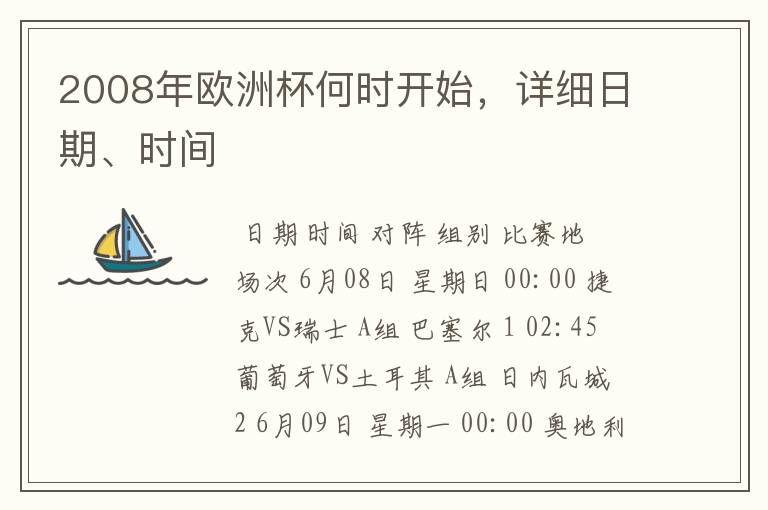 2008年欧洲杯何时开始,详细日期、时间