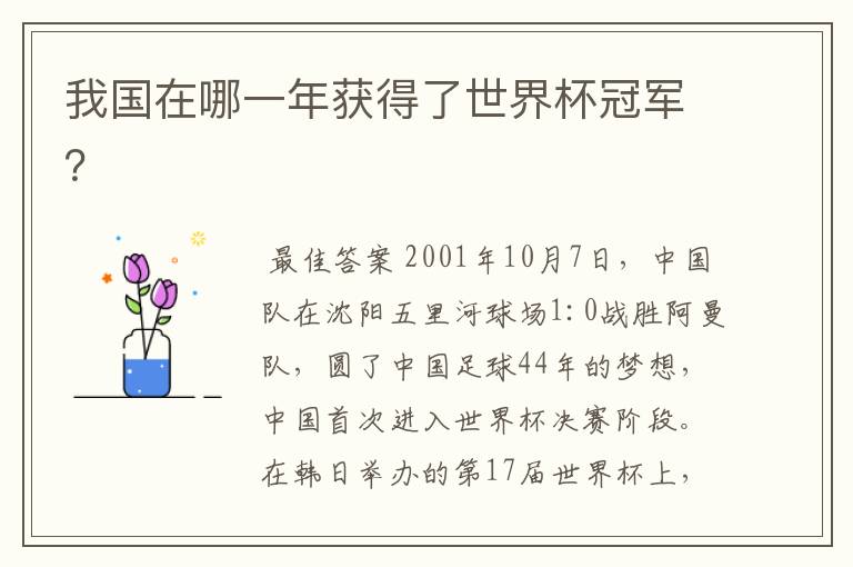 我国在哪一年获得了世界杯冠军?