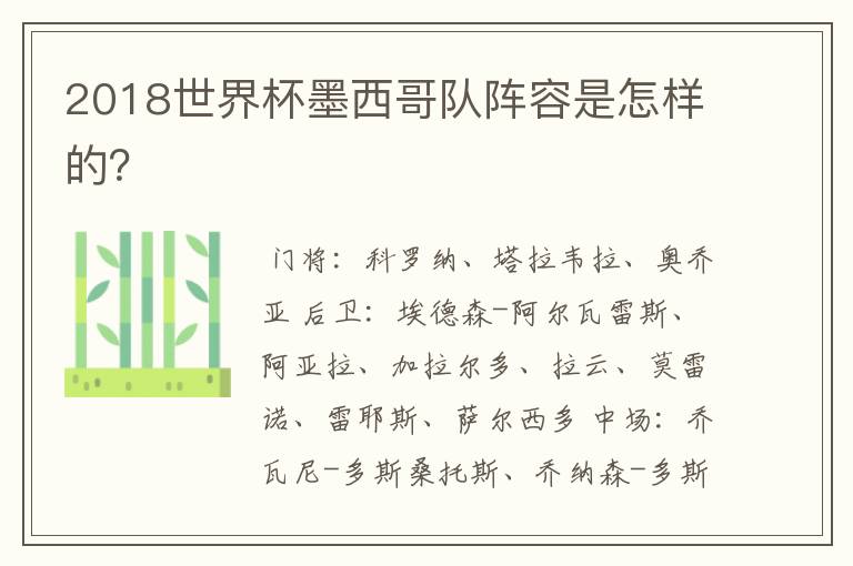 2018世界杯墨西哥队阵容是怎样的？