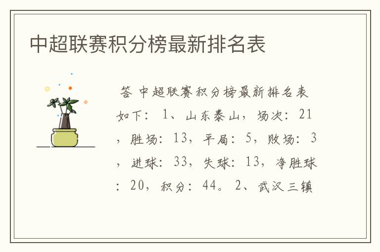 中超联赛积分榜最新排名表