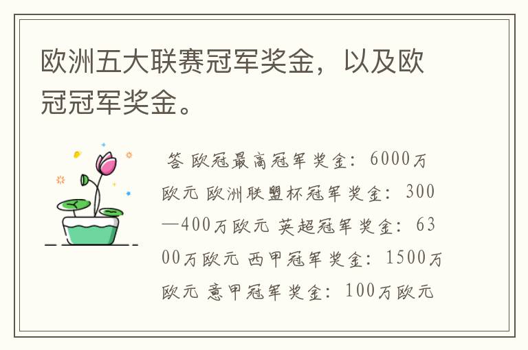欧洲五大联赛冠军奖金,以及欧冠冠军奖金。